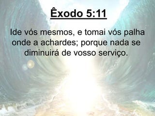 Êxodo 5:11
Ide vós mesmos, e tomai vós palha
onde a achardes; porque nada se
diminuirá de vosso serviço.
 