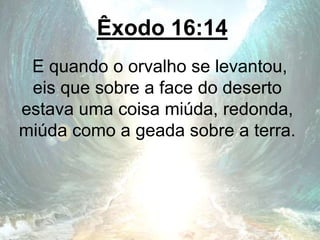 Êxodo 16:14
E quando o orvalho se levantou,
eis que sobre a face do deserto
estava uma coisa miúda, redonda,
miúda como a geada sobre a terra.
 