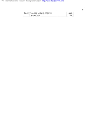 This watermark does not appear in the registered version - http://www.clicktoconvert.com




                                                                                                 178
                                Less: Closing work-in-progress                             Xxx
                                      Works cost                                           Xxx
 