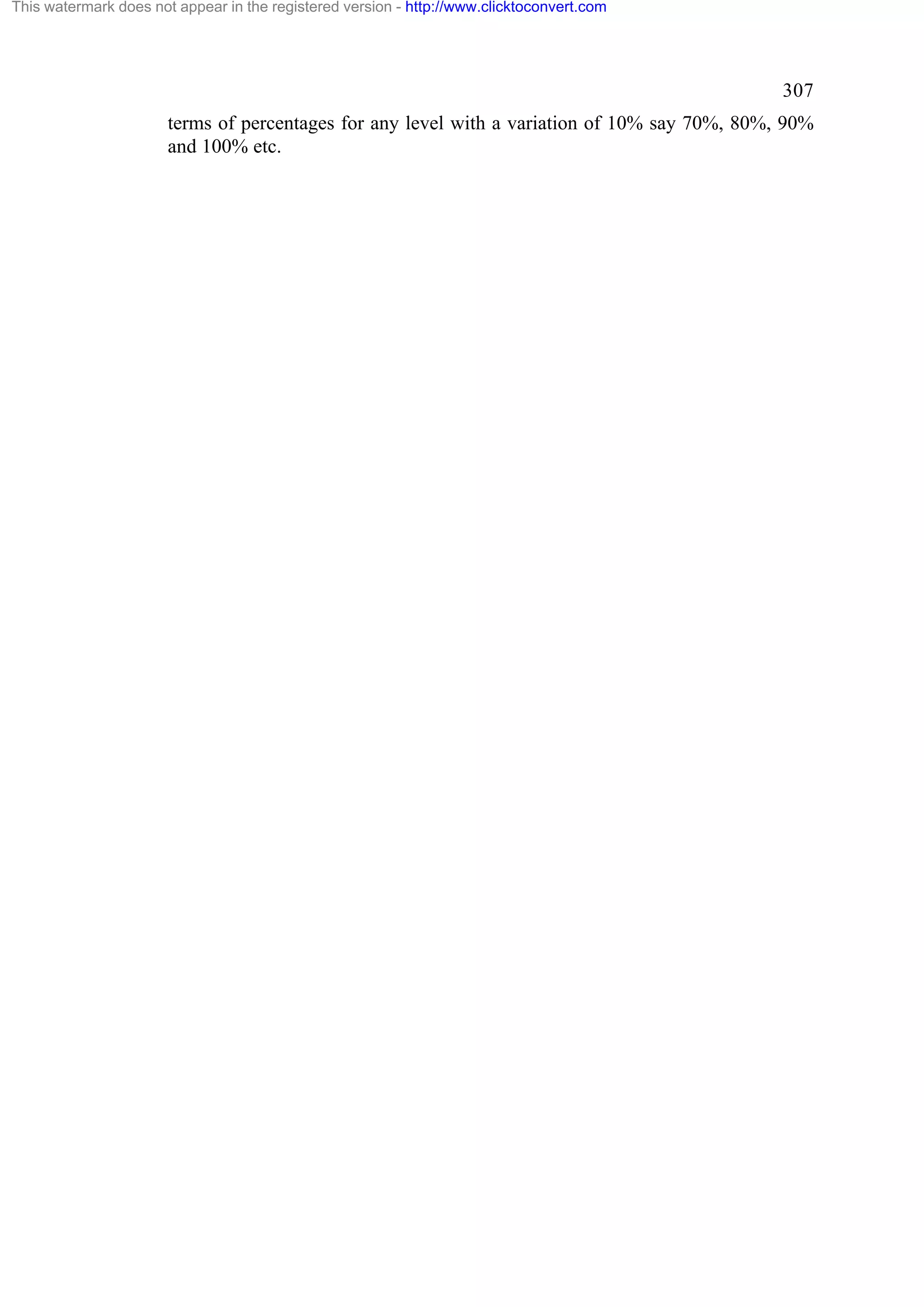 This watermark does not appear in the registered version - http://www.clicktoconvert.com

307
terms of percentages for any level with a variation of 10% say 70%, 80%, 90%
and 100% etc.

 