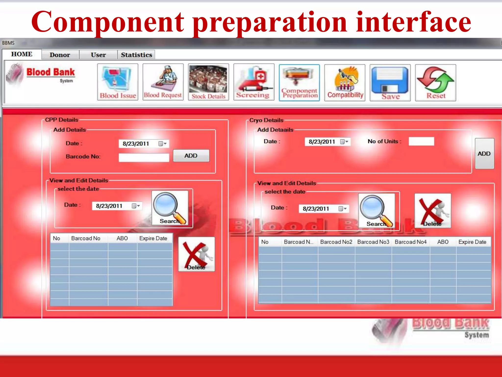 Component preparation interface
 