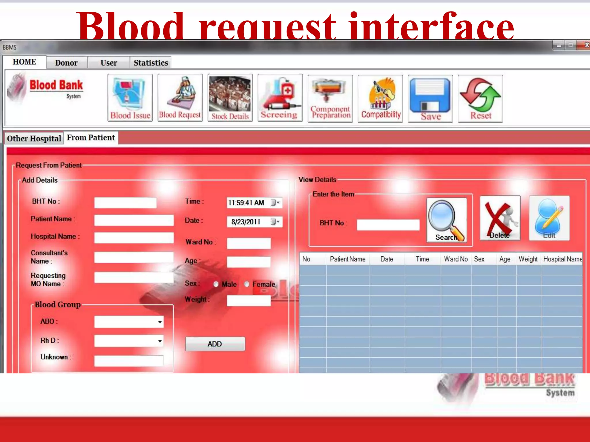 Blood request interface
 