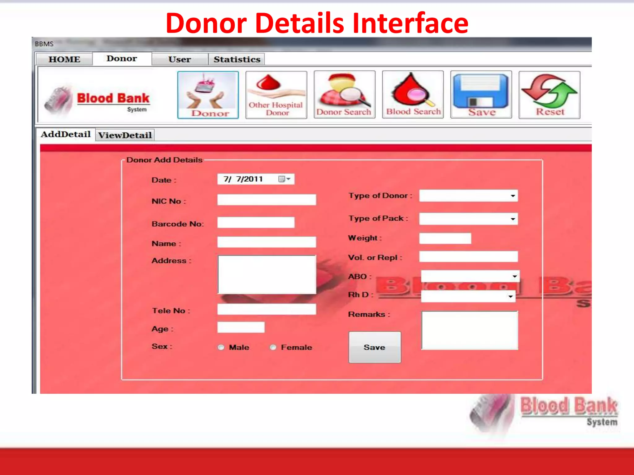 Donor Details Interface
 