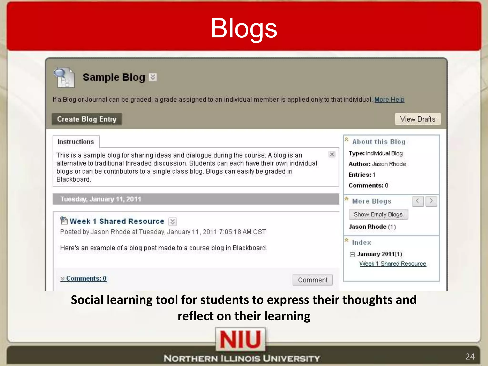 BlogsSocial learning tool for students to express their thoughts and reflect on their learning24