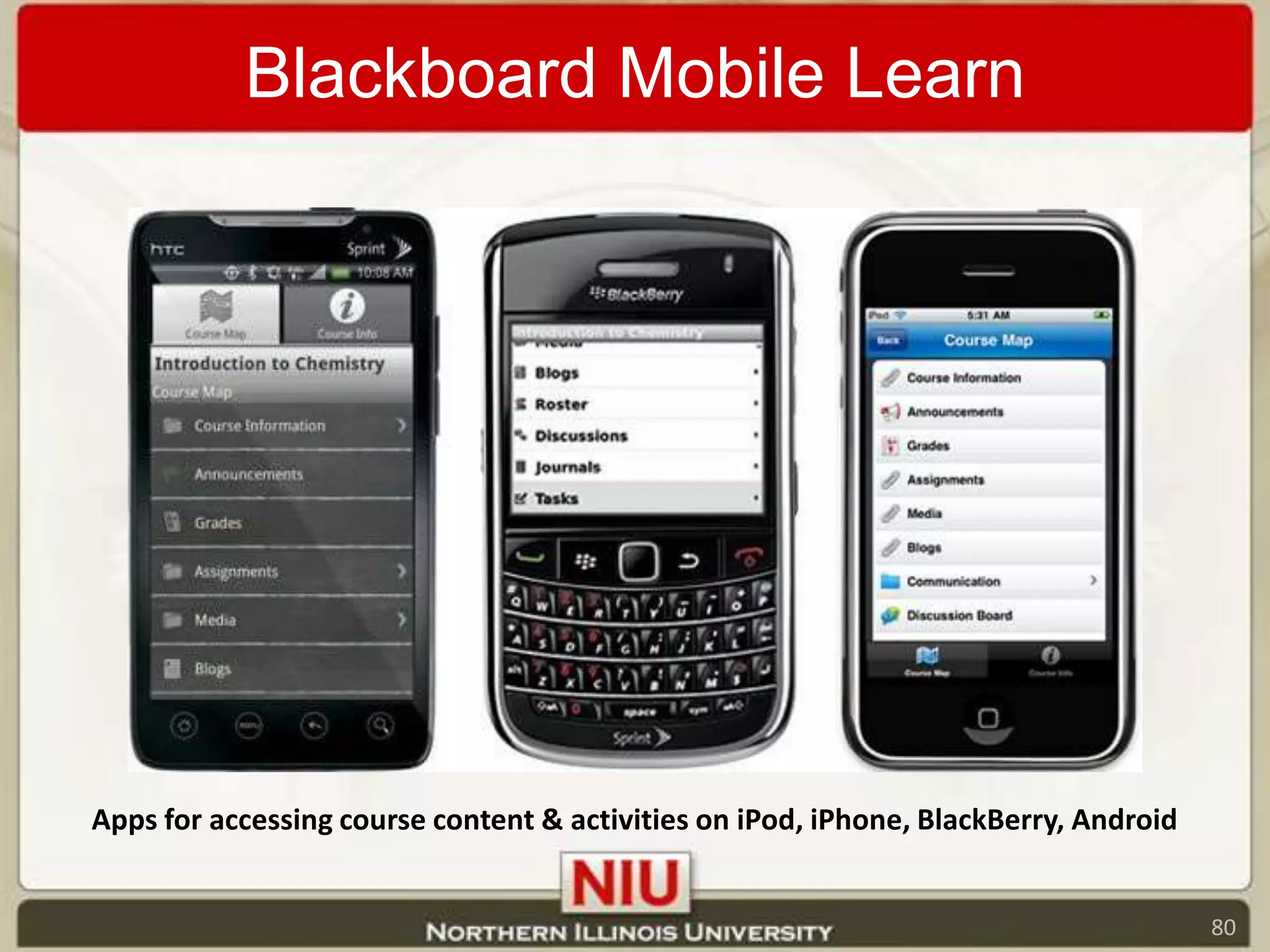 Blackboard Mobile LearnApps for accessing course content & activities on iPod, iPhone, BlackBerry, Android80