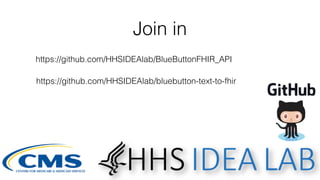 @ekivemark
Join in
https://github.com/HHSIDEAlab/BlueButtonFHIR_API
https://github.com/HHSIDEAlab/bluebutton-text-to-fhir
 