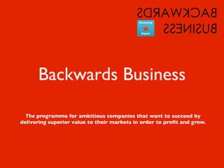 30
Less than 30%
of new
businesses
generate
enough
revenues to
survive
beyond 3
years.

0
7
ll the
y do a o make
Wh
fail t venue to
rest gh re
enou
vive?

©THE MARKETING ENGINE LTD ON BEHALF OF BACKWARDS BUSINESS - 2013. ALL RIGHTS RESERVED

sur

 