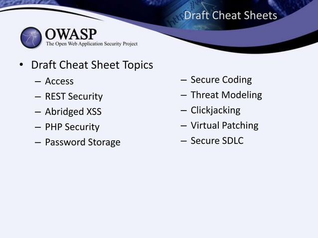 Owasp Indy Q2 2012 Cheat Sheet Overview | PPT
