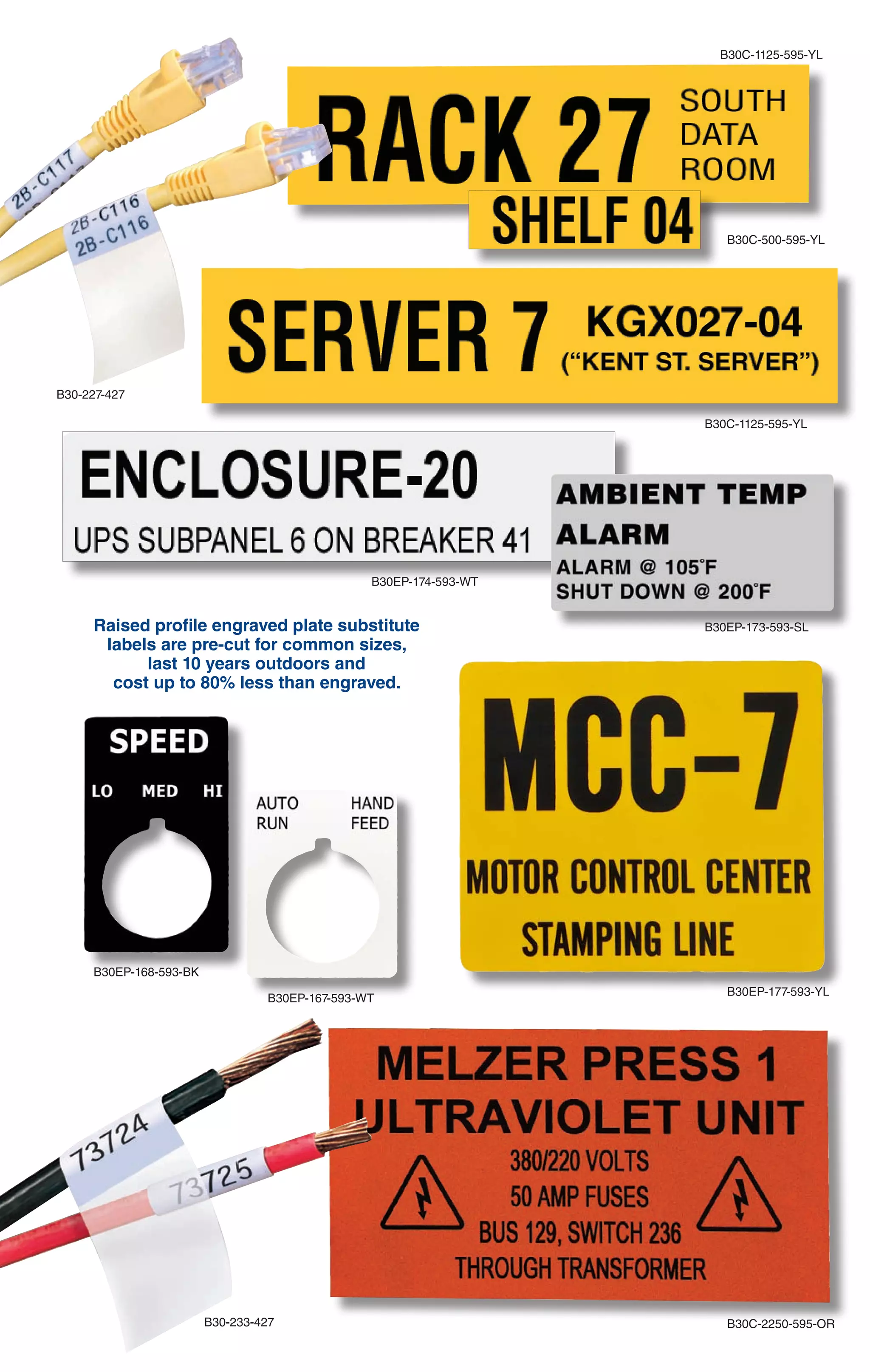 www.BradyID.com/bbp31
FAST, SIMPLE AND POWERFULLY VERSATILE.
THE WAY LABEL MAKING SHOULD BE.
USA
Customer Service: 1-888-272-3946
Inside Sales: 1-888-311-0775
www.BradyID.com
Canada
Customer Service: 1-800-263-6179
www.BradyCanada.ca
Mexico
Customer Service: 1-800-262-7777
Inside Sales: 1-800-262-7777 ext 177
www.BradyLatinAmerica.com
Y1244494 MS1244494
www.BradyID.com/bbp31
Tape Starter Packs
Get started with supplies hand-picked for your application.
Heavy-Duty Print Ribbons
“Drop & Click” print ribbons for quick
and easy supply changes.
■■ Tough, smear-proof ribbons that
produce long-lasting printed text
■■ Print can withstand years in industrial
areas and outdoor conditions
■■ Ribbons ship in self-contained
cartridges that drop straight into
printer with a “click”
■■ No calibrating, no threading,
no waste, no hassles
Catalog Number Description
BBP31-ARCFLASH KIT BBP31 Printer w/ Arc Flash Supply Kit
BBP31-SFTY KIT BBP31 Printer w/ Safety & Compliance Supply Kit
BBP31-LEANVW KIT BBP31 Printer w/ 5S Visual Workplace Supply Kit
BBP31-PIPE KIT BBP31 Printer w/ Pipe ID Supply Kit
BBP31-GENIND KIT BBP31 Printer w/ General Industrial 5S Supply Kit
Contents:
■■ (2)	 4” X 6” B595 ANSI WARNING HDR
■■ (1)	 2” X 3” B595 ANSI WARNING HDR
■■ (3)	 BLACK RIBBON (B30-R10000)
Contents:
■■ (1)	 4” X 6” B595 ANSI DANGER HDR
■■ (1)	 4” X 6” B595 ANSI WARNING HDR
■■ (1)	 4” X 6” B595 ANSI CAUTION HDR
■■ (1)	 4” X 6” B595 ANSI NOTICE HDR
Contents:
■■ (1)	 4” B595 WHITE
■■ (1)	 2.2” B595 WHITE
■■ (1)	 4” B595 YELLOW
■■ (1)	 2.2” B595 YELLOW
■■ (1)	 2.2” REPOS WHITE
■■ (1)	 1.1” REPOS WHITE
■■ (1)	 2.2” MAGNETIC WHITE
Contents:
■■ (1)	 4” B595 YELLOW
■■ (1)	 2.2” B595 YELLOW
■■ (1)	 1.1” B595 YELLOW
■■ (1)	 4” B595 GREEN
■■ (1)	 2.2” B595 GREEN
■■ (1)	 1.1” B595 GREEN
■■ (1)	 1.1” B595 BLUE
Contents:
■■ (1)	 4” B595 WHITE
■■ (1)	 2.2” B595 WHITE
■■ (1)	 1.1” B595 WHITE
■■ (1)	 4” B595 YELLOW
■■ (1)	 2.2” B595 YELLOW
■■ (1)	 1.1” B595 YELLOW
■■ (1)	 2.5” X 3” B593 BLACK
Arc Flash Warning Supply Kit - Catalog Number: B30KIT-ARCFLASH-W
Safety & Compliance Supply Kit - Catalog Number: B30KIT-SFTY
5S Visual Workplace Supply Kit - Catalog Number: B30KIT-LEANVW
Pipe ID Supply Kit - Catalog Number: B30KIT-PIPE
General Industrial & 5S Supply Kit - Catalog Number: B30KIT-GENIND
■■ (1)	 1” X 4” B593 WHITE
■■ (1)	 2.2” B595 ORANGE
■■ (2)	 BLACK RIBBON (B30-R10000)
■■ (1)	 RED RIBBON
■■ (1)	 4” PHOS B526
■■ (1)	 4” X 6” RTK NFPA DIA W/ TEXT
■■ (1)	 BLANK VALVE TAGS - VARIETY PACK - LG
■■ (1)	 LG DIE CUT LBLS FOR VALVE TAGS
■■ (1)	 4” X 6” B595 CAUTION HDR
■■ (2)	 BLACK RIBBON (B30-R10000)
■■ (1)	 RED RIBBON
■■ (1)	 GREEN RIBBON
■■ (1)	 BLUE RIBBON
■■ (1)	 2.2” B595 RED
■■ (1)	 1.1” B595 RED
■■ (1)	 1” X 4” B593 BLACK
■■ (1)	 BLANK VALVE TAGS - VARIETY PACK - SM
■■ (1)	 SM DIE CUT LBLS FOR VALVE TAGS
■■ (3)	 BLACK RIBBON (B30-R10000)
■■ (2)	 WHITE RIBBON
■■ (1)	 4” X 6” B595 DANGER HDR
■■ (1)	 4” X 6” B595 CAUTION HDR
■■ (1)	 2” REFL YELLOW
■■ (1)	 4” TAG STOCK WHITE
■■ (2)	 BLACK RIBBON (B30-R10000)
■■ (1)	 WHITE RIBBON
■■ (1)	 RED RIBBON
We invented these printers.
Brady is the leader in industrial label
printing. We are experts in designing
and building label printers, and we
continue to re-invent the space time
and time again. We test our materials
in extremely harsh conditions to
make sure they’ll hold up when you
need them to – so you only need to
label something once.
We earn your
confidence.
When we say our printers
are the best, we prove it. We
come to your facility and demo
our printers firsthand, so it’s
easy for you to purchase with
confidence knowing you’re
choosing the right printer for
your needs.
BRADY:
A BRAND YOU CAN TRUST.
Printer, Software and Brady 360 Plans
Printer and Tape Starter Packs
SAMPLE PACK & ONLINE DEMO VIDEOS
www.BradyID.com/bbp31
YOUR NEEDS COME FIRST.
THE RIGHT SOLUTION
WILL FOLLOW.
We get to know
your needs.
Understanding your business
needs is our top priority.
We get to know you and
your applications first, so
we can then make the right
recommendations.
Color Catalog Number
Black B30-R10000
Black* B30-R4300*
Black* B30-R6000**
White B30-R10000-WT
White* B30-R4400-WT***
Red B30-R10000-RD
Green B30-R10000-GN
Blue B30-R10000-BL
Yellow B30-R10000-YL
Orange B30-R10000-OR
Magenta B30-R10000-MA
*BBP31 Sign & Label Printer ships with printer, power cord, USB cable, drivers CD, stylus,
cleaning kit, cutter cleaning tool, quick start guide and documentation holder
**Current MarkWare owners: Markware v3.8.1 required for use with BBP31. MarkWare v3.7 or higher
required to upgrade to v3.8.1. Both upgrades are free and available at www.BradyID.com.
*BBP31 Sign & Label Printer ships with printer, power cord, USB cable, drivers CD,
stylus, cleaning kit, cutter cleaning tool, quick start guide and documentation holder
**See previous page for supply kit contents.
The BBP®
31 Sign & Label Printer is exactly how
a printer is supposed to be. It’s easy to use. It’s
packed with functionalities. And best of all, it’s got
so many material options that this one printer can
handle all of the labeling needs in your facility.
It’s the way label making should be.
Catalog Number Description
BBP31 BBP31 Sign & Label Maker*
BBP31-360B BBP31 Printer w/Brady 360®
Basic plan
BBP31-360P BBP31 Printer w/Brady 360®
Preferred plan
BBP31-360B-MWS BBP31 Printer w/Brady 360®
Basic plan and MarkWare™
Std software
BBP31-360B-MWL BBP31 Printer w/Brady 360®
Basic plan and MarkWare™
Lean software
BBP31-360P-MWS BBP31 Printer w/Brady 360®
Preferred plan and MarkWare™
Std software
BBP31-360P-MWL BBP31 Printer w/Brady 360®
Preferred plan and MarkWare™
Lean software
Use standard B30-R10000 series black, white and colored
ribbons on all materials unless otherwise noted below.
	 *Use B30-R4300 black ribbon with B-427 & B-438 materials only.
	*	*Use B30-R6000 black ribbon with B-593 material only.
***Use B30-R4400-WT white ribbon with B-593 material only.
Brady 360®
Basic Plan includes
2-year warranty extension
(for 3 years total coverage)
and access to free loaner
printer if your printer needs
repair. Preferred level coverage
includes the same benefits plus
1 free preventive maintenance
service and 2 free hours of
“extended” professional tech
support services.
U.S. Patent Nos. 5,318,370; 5,823,689; 6,570,602.
Additional Patents Pending.
© 2011 Brady Worldwide Inc. ALL RIGHTS RESERVED
B30C-1125-595-YL
B30-227-427
B30-233-427
B30C-1125-595-YL
B30EP-173-593-SL
B30EP-174-593-WT
B30EP-167-593-WT
B30EP-177-593-YL
B30C-2250-595-OR
B30EP-168-593-BK
B30C-500-595-YL
Raised profile engraved plate substitute
labels are pre-cut for common sizes,
last 10 years outdoors and
cost up to 80% less than engraved.
 