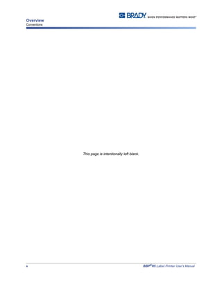 x BBP®
85 Label Printer User’s Manual
Overview
Conventions
This page is intentionally left blank.
 