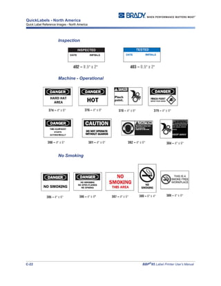 C-22 BBP®
85 Label Printer User’s Manual
QuickLabels - North America
Quick Label Reference Images - North America
Inspection
Machine - Operational
No Smoking
 