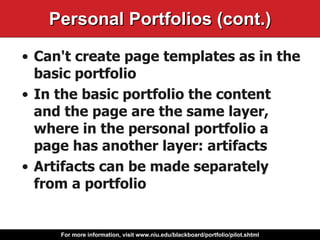 Personal Portfolios (cont.) ,[object Object],[object Object],[object Object]