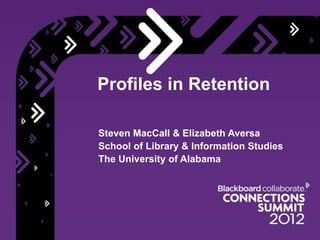 Profiles in Retention
Steven MacCall & Elizabeth Aversa
School of Library & Information Studies
The University of Alabama
 
