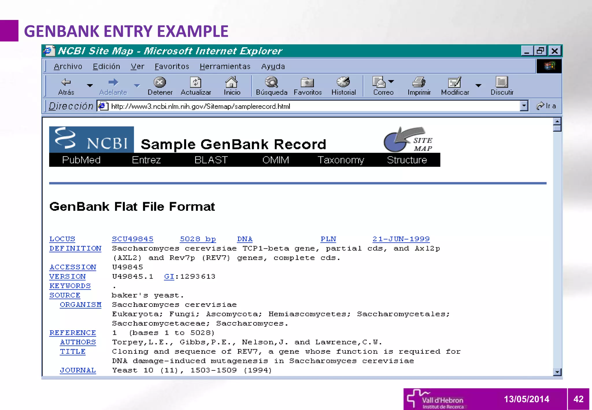 GENBANK ENTRY EXAMPLE
4213/05/2014
 