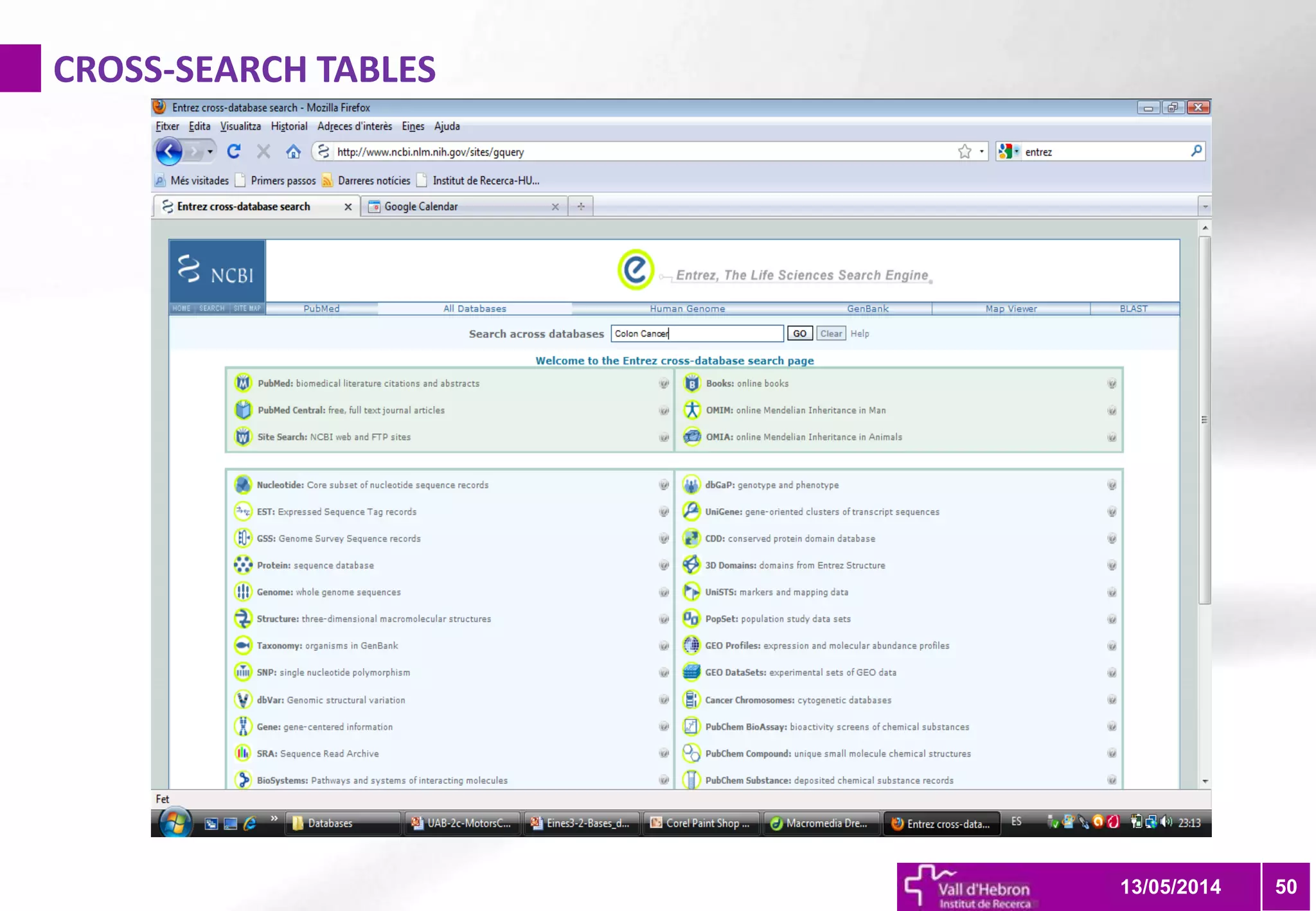 CROSS-SEARCH TABLES
5013/05/2014
 
