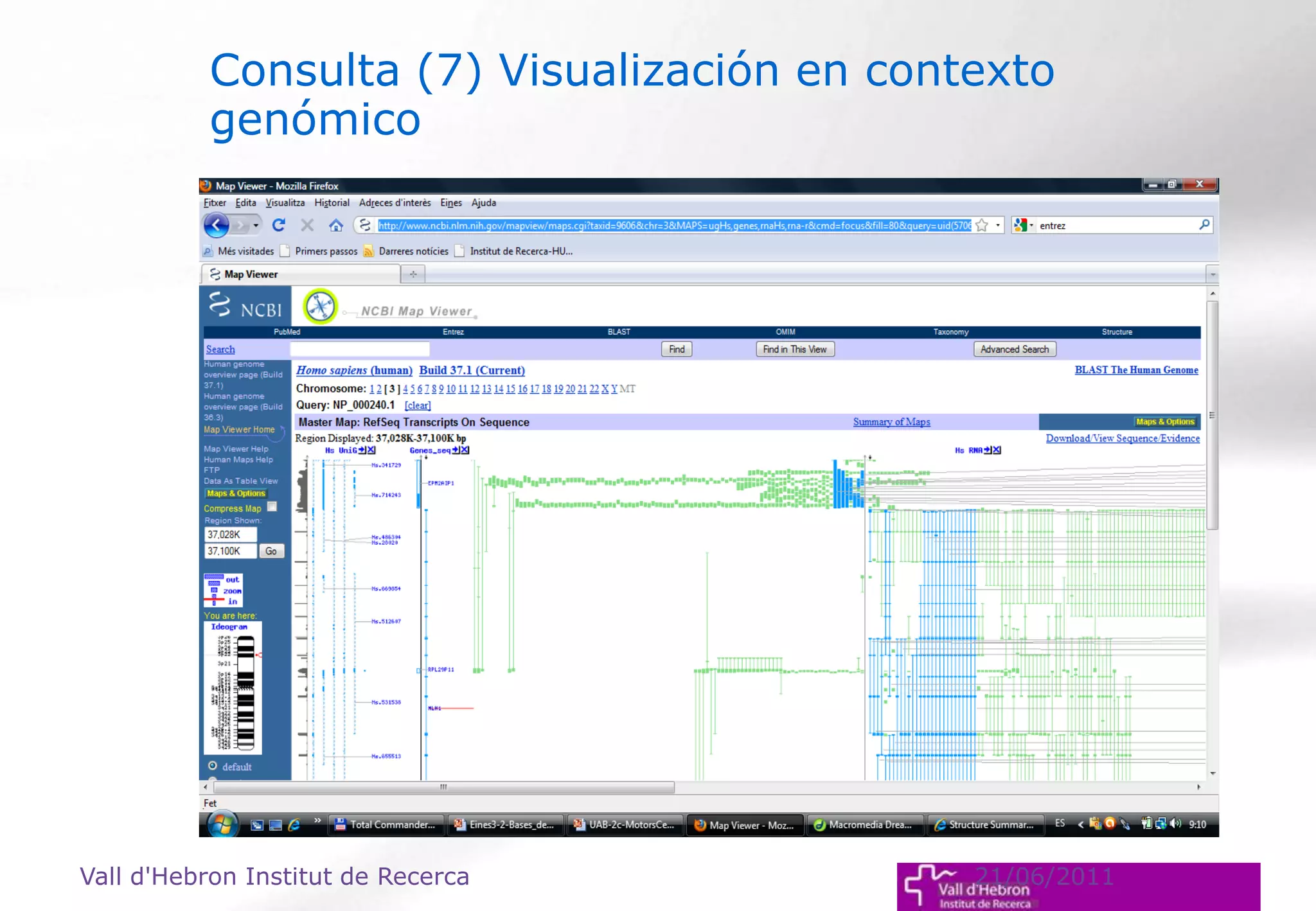 Vall d'Hebron Institut de Recerca 21/06/2011
Consulta (7) Visualización en contexto
genómico
 