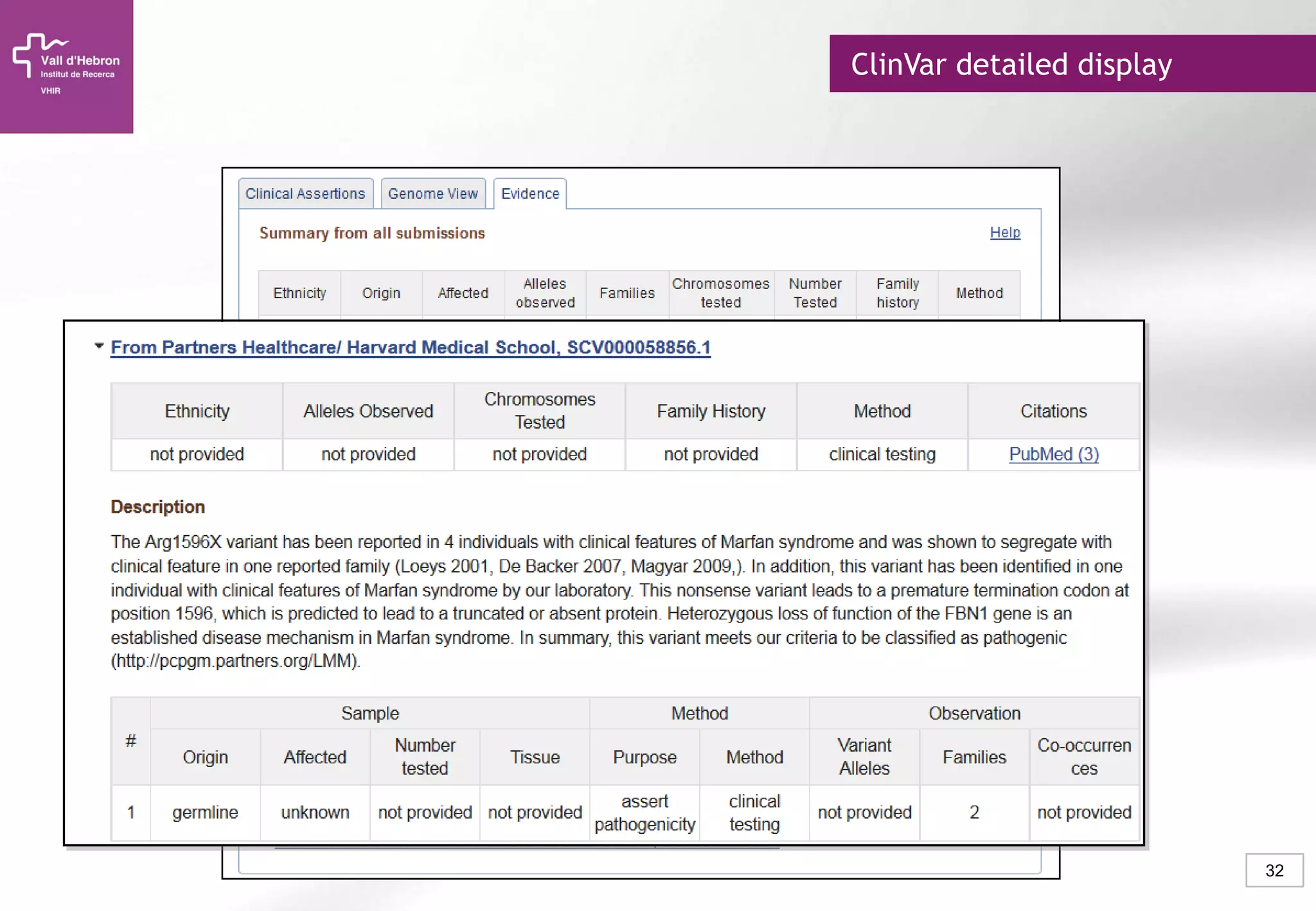 32
ClinVar detailed display
 
