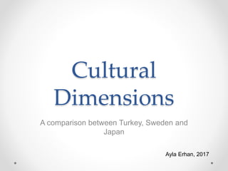 Cultural
Dimensions
A comparison between Turkey, Sweden and
Japan
Ayla Erhan, 2017
 