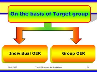 On the basis of Target group




 Individual OER                                Group OER


28-01-2013   Vinod K Kanvaria:...