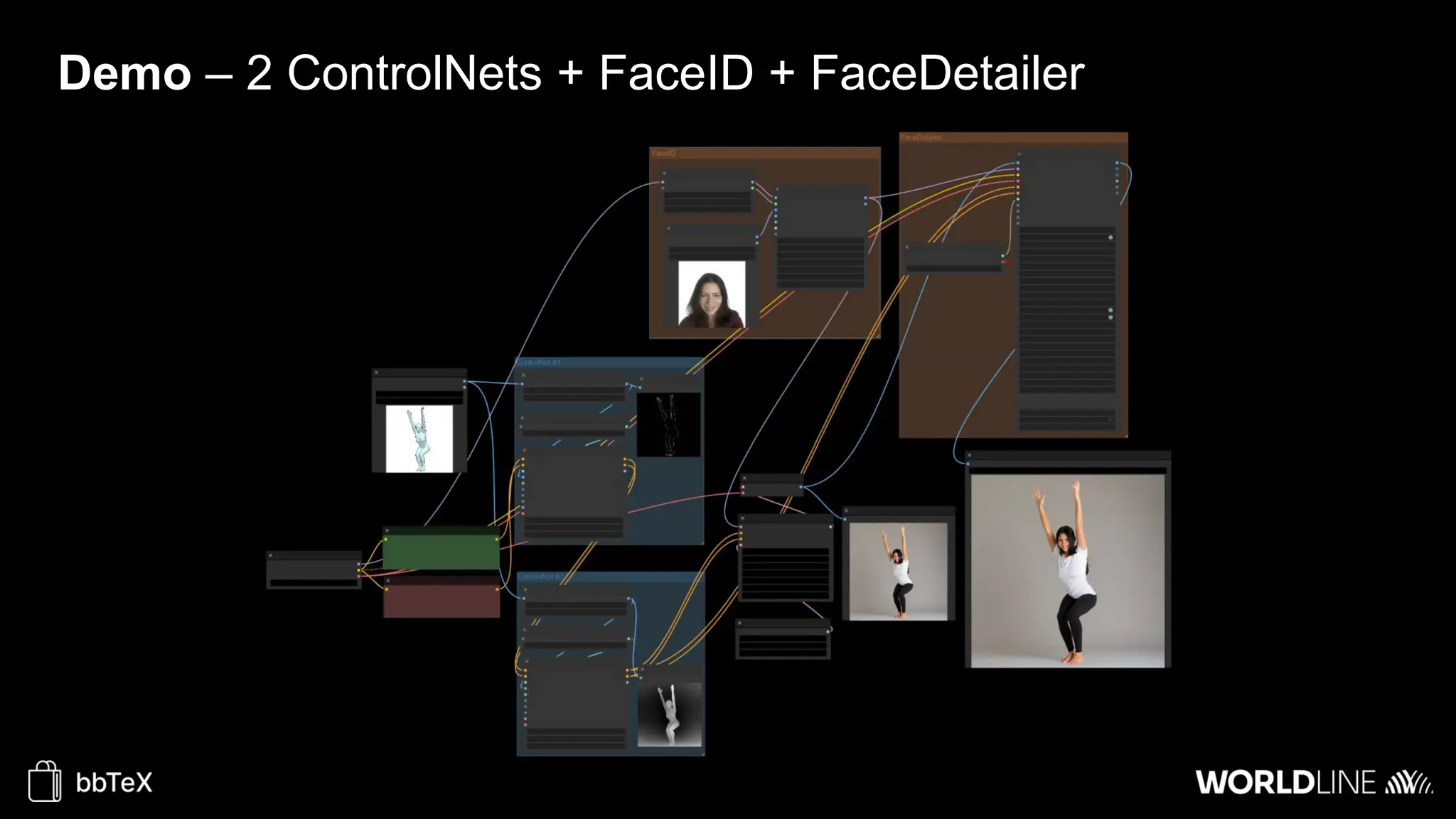 Demo – 2 ControlNets + FaceID + FaceDetailer
 