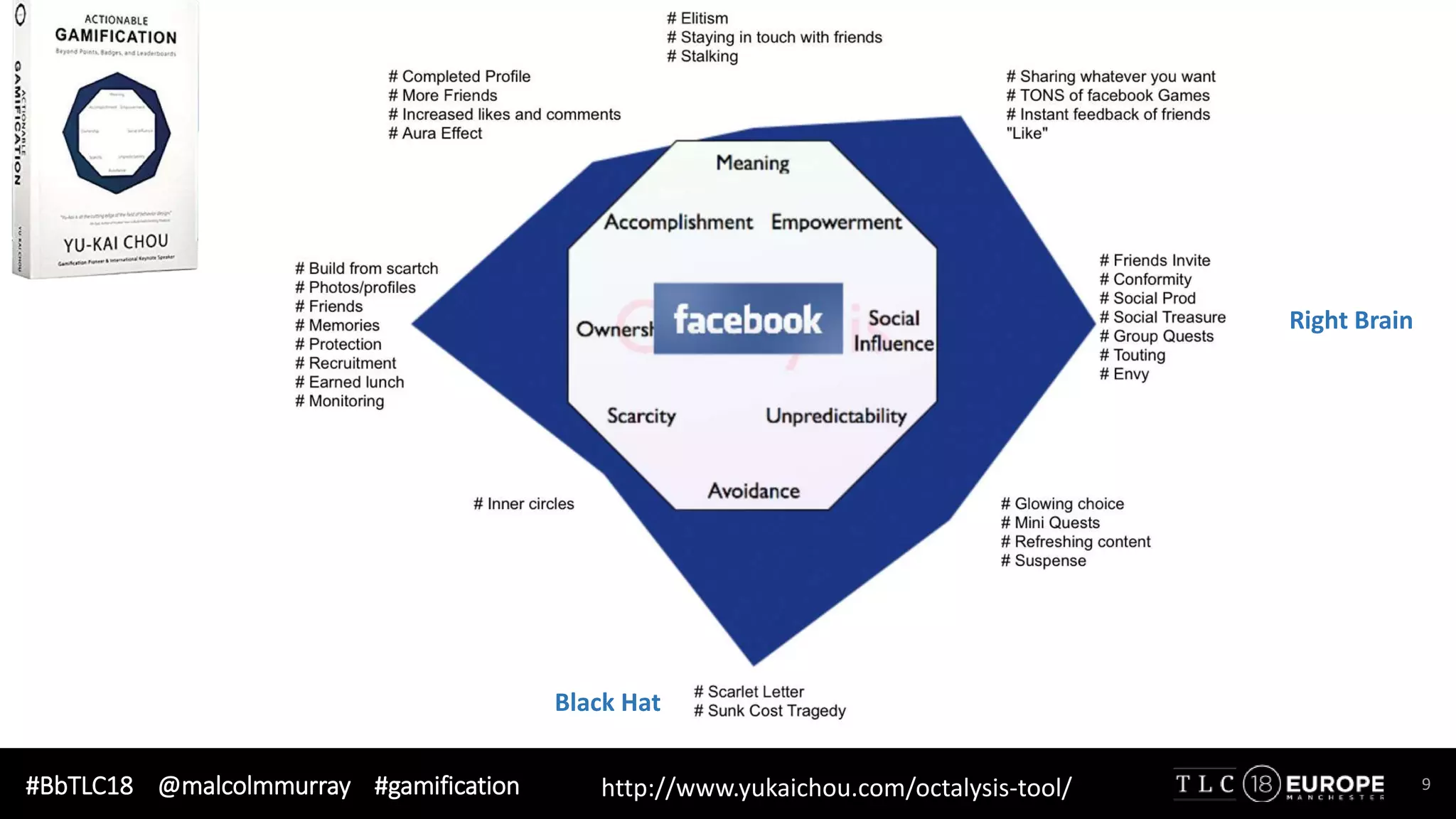 #BbTLC18 @malcolmmurray #gamification 9
Right Brain
http://www.yukaichou.com/octalysis-tool/
Black Hat
 
