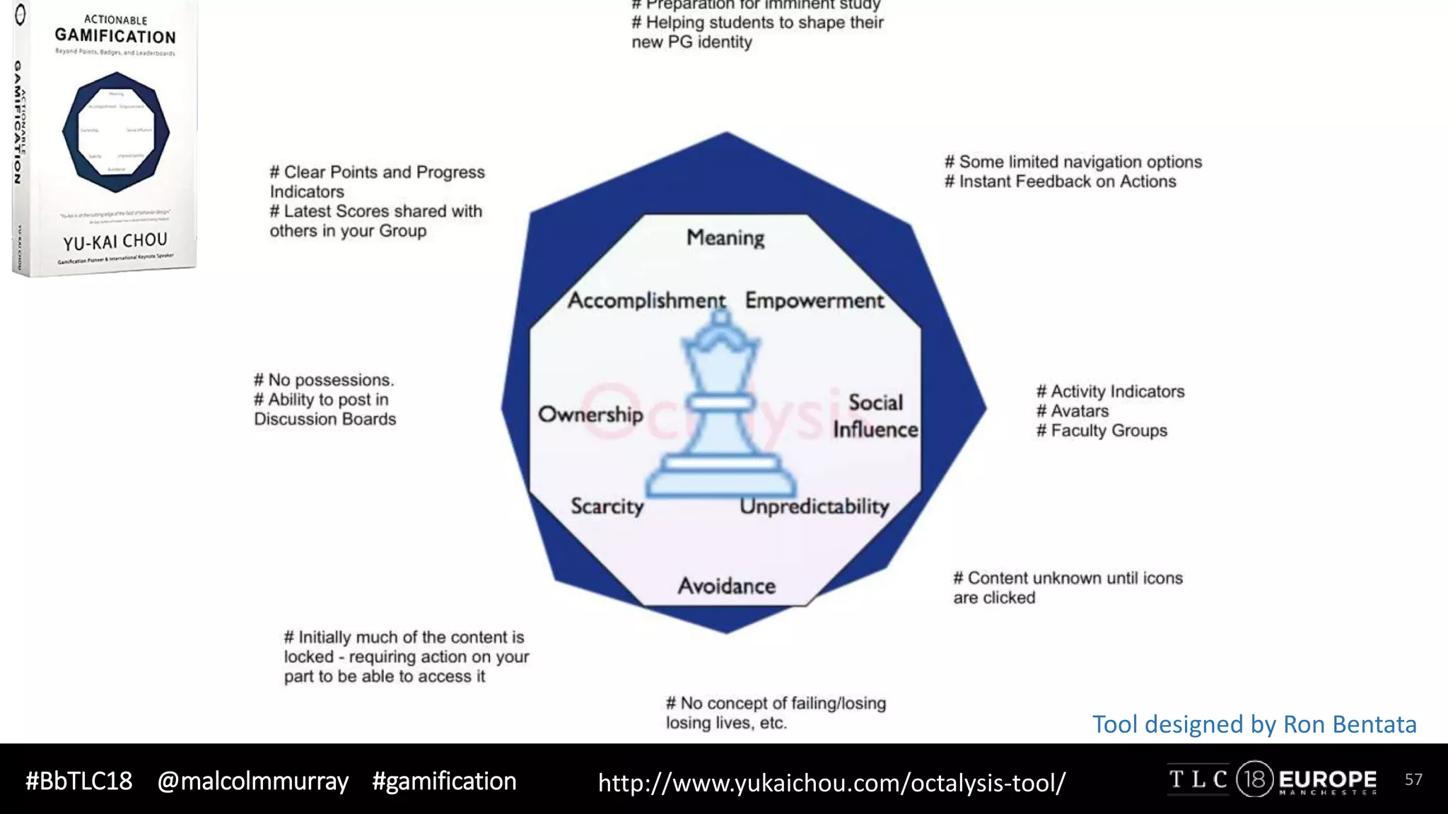 #BbTLC18 @malcolmmurray #gamification 57http://www.yukaichou.com/octalysis-tool/
Tool designed by Ron Bentata
 