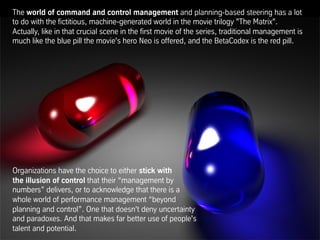 All employees should earn a
share of the financial success:
Restrain from the idea of
“motivating them“!
Organizations can free themselves from
conventional forms of “pay for performance”,
through simple and more transparent
compensation systems.
Conclusions:
 