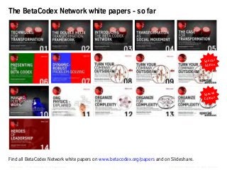 © BetaCodex Network – All rights reservedWhite paper – The 3 Structures of an Organization 1
Find all BetaCodex Network white papers on www.betacodex.org/papers and on Slideshare.
Special	
  
Edi+on	
  
Special	
  
Edi+on	
  
The BetaCodex Network white papers - so far
 