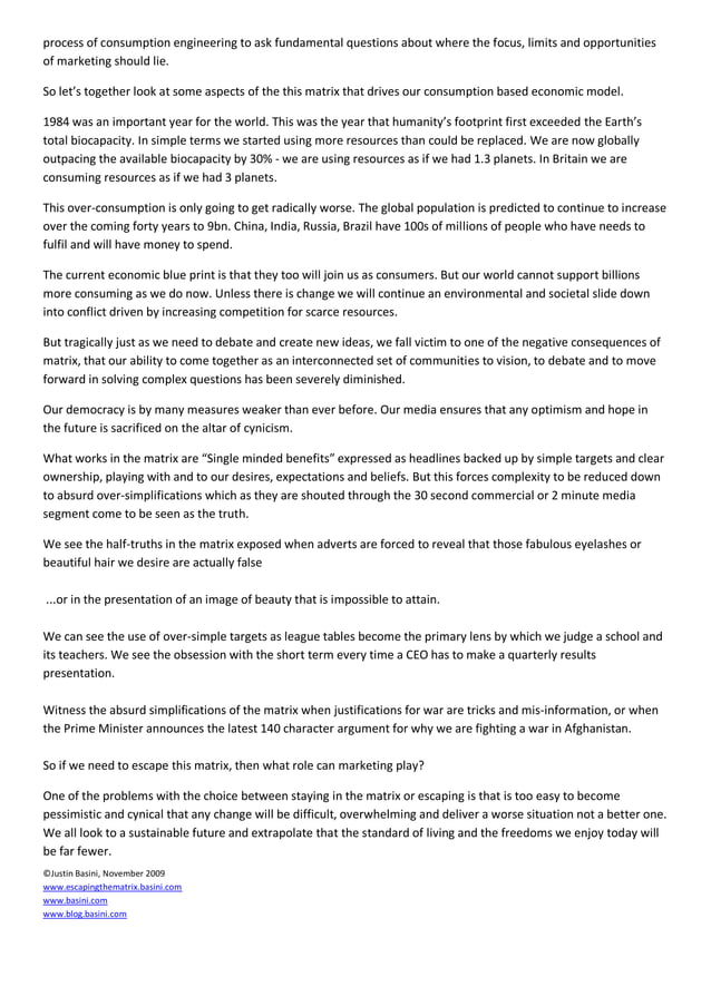 Transcript of Escaping the Matrix presentation - Justin Basini Battle ...