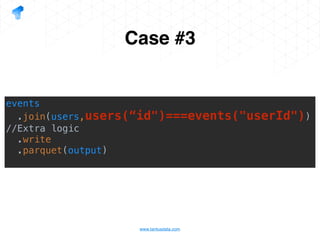 www.tantusdata.com
Case #3
events
.join(users,users(“id")===events("userId"))
//Extra logic
.write
.parquet(output)
 