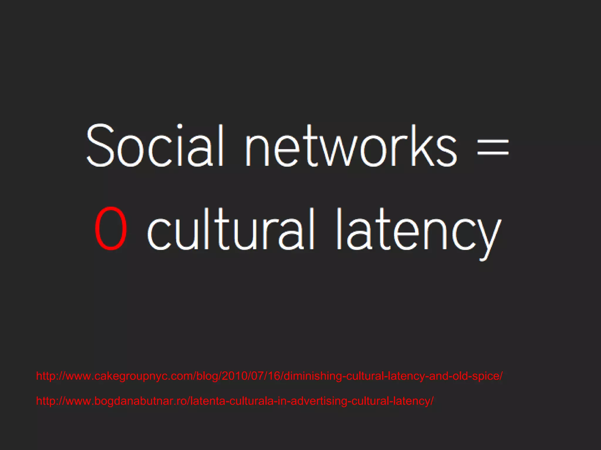 http://www.cakegroupnyc.com/blog/2010/07/16/diminishing-cultural-latency-and-old-spice/ http://www.bogdanabutnar.ro/latenta-culturala-in-advertising-cultural-latency/ 