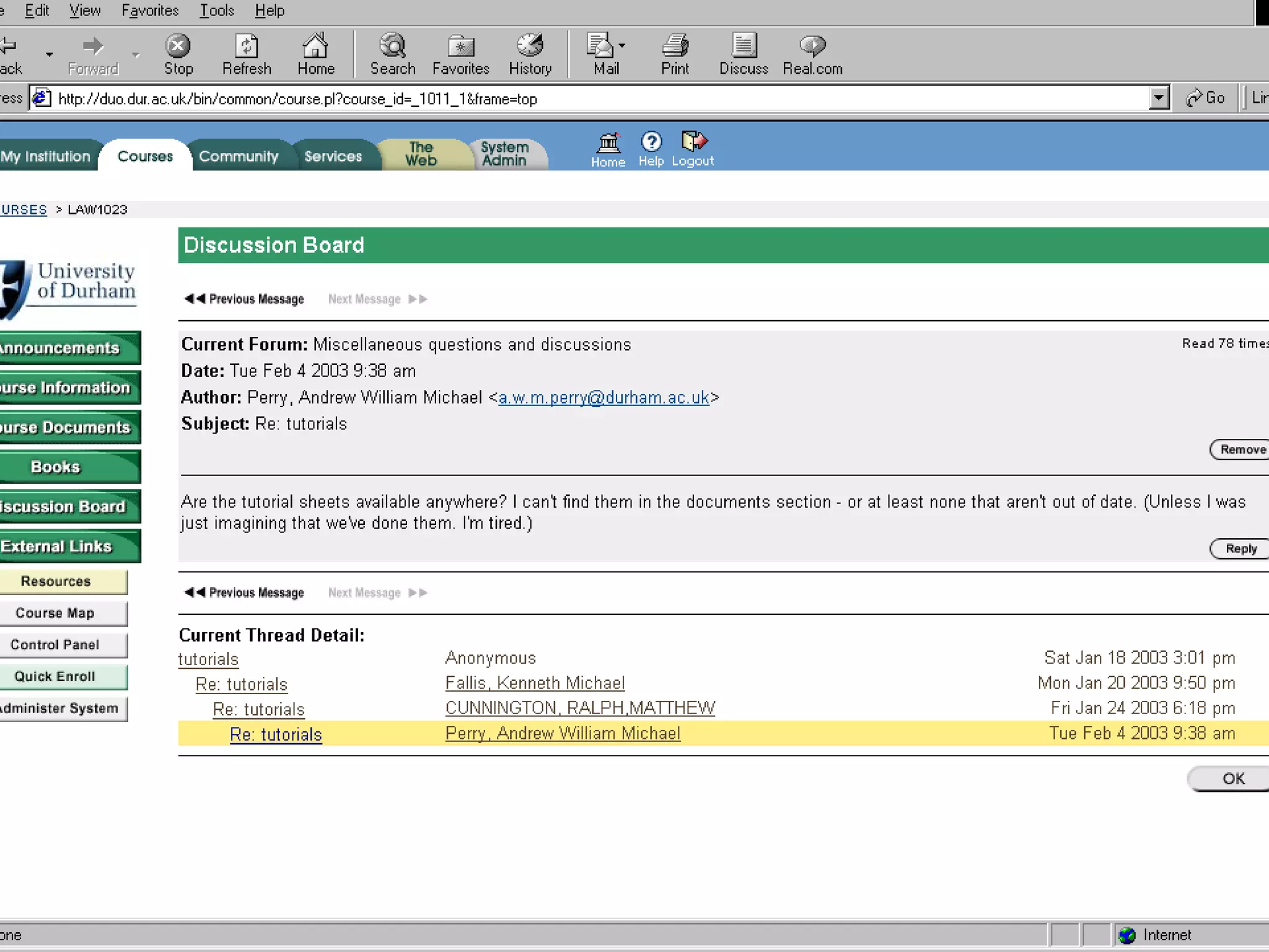 My first full Bb installation, Bb 5 at Durham University