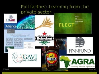 Pull factors: Learning from the
        private sector




ECDPM                                     Page 10
 