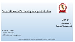 Comprehensive Guide to Generation and Screening of Project Ideas in ...