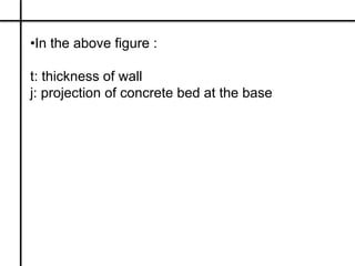 •In the above figure :
t: thickness of wall
j: projection of concrete bed at the base
 