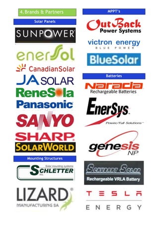 4.!Brands & Partners
Solar Panels
Mounting Structures
MPPT’s
Batteries
 