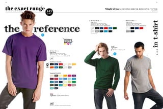 20/                                                                                                                                                                                                                                                                                                                             21/




the exact range 145
THE T-sHiRTs - 2011 B&C COllECTiON
                                                                                                                                                                                                                   Single Jersey 100% PRE-sHRUNk RiNG-sPUN COTTON
                                                                                                                                                                                                                                                                                                                       THE T-sHiRTs


                                                     g/m²


                                                                                                                                                             2. B&C Exact 150 LSL TU 003                                                                         3. B&C Exact V-Neck TU 006




                                                                                                                                                                                                                                                                                                                       t-shirt
                                                                                                                                                               single Jersey                                                                                         single Jersey




the                                  reference
                                                                                                                                                               100% pre-shrunk ring-spun cotton                                                                      100% pre-shrunk ring-spun cotton
                                                                                                                                                               145 g/m2 | S - M - L - XL - XXL - XXXL*                                                               145 g/m2 | S - M - L - XL - XXL
                                                                                                                                                               10 pcs/pack & 50 pcs/carton | rEgular fit                                                             10 pcs/pack & 100 pcs/carton | rEgular fit


                                                                                                                                                                whITe *           BLaCk *      naVy *      Red *          RoyaL BLue         BoTTLe GReen            whITe        BLaCk       naVy   Red




                                                                                                                                                                                                                    NEW




                                                                                                                                                                                                                                       NEW
                                                                                                                                                                aSh               SpoRT GRey   daRk GRey   aToLL          uSed BLaCk                                 SpoRT GRey   daRk GRey

                                                                                                                                                                * CoLouRS aVaILaBLe In XXXL
                                            2011
                                           NEW
                                           colours
                                      1.


                                                                                                                “exTenDeD
                                                                                                                 coLoUR
                                                                                                                 RAnge”




                                                                                                                                                                                                                                                                                                                       . . . in
                                                                                                                                                                                                                                         : B&C women-only LSL p.23
                                                      1. B&C Exact 150 TU 002
                                                        single Jersey
                                                                                                                                                                                                                                                 2011
                                                        100% pre-shrunk ring-spun cotton                                                                                                                                                        NEW
                                                                                                                                                                                                                                               colours
                                                        145 g/m2 | S - M - L - XL - XXL - XXXL*                                                                                                                                         2.                                                                        3.
                                                        10 pcs/pack & 100 pcs/carton | rEgular fit


                                                         whITe *




                                                         EssENtial colours


                                                         BLaCk *            naVy *             Red *            naTuRaL       Sand             GoLd *




                                                         oRanGe *           RoyaL BLue *       BoTTLe GReen *   aSh *         SpoRT GRey *

                                                         * CoLouRS aVaILaBLe In XXXL




                                                         inspired Colours

                                                         Sand               BeaR BRown         yeLLow           apRICoT       FuChSIa          puRpLe




                                                         BuRGundy           deep Red           Sky BLue         azuRe         TuRquoISe        aToLL




                                                         dIVa BLue          denIM              LIGhT naVy       MInT          pISTaChIo        keLLy GReen




                                                         khakI              daRk GRey          ReaL TuRquoISe   uSed yeLLow   uSed RaSpBeRRy   uSed VIoLeT
                                                                                         NEW




                                                         uSed waSaBI        uSed BLaCk




                                                                                               : B&C women-only p.22




                                                                             all the B&C T-shirts are oeko Tex 100 certified
 