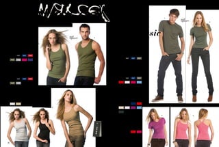 28/                                                                                                                                                                                       29/




2x2 Rib
THE T-sHiRTs - 2011 B&C COllECTiON
                                                                                                        1x1 Rib
                                                                                                          THE T-sHiRTs

                                                                                                                                                                                1.

100% PRE-sHRUNk RiNG-                                                                                    100% PRE-sHRUNk                                                                  2.
sPUN COMBED COTTON                                                                                       RiNG-sPUN COTTON



                                                                                                        the classic
 1. B&C Marcelle /women TW 110
                                                                    1.
                                                                              2.


                                                                                                        comfort
                                                                                                     1. B&C Men-Fit TM 220
      2x2 rib
      100% pre-shrunk ring-spun combed cotton                                                          1x1 rib
      190 g/m2 | XS - S - M - L - XL                                                                   100% pre-shrunk ring-spun cotton
      5 pcs/pack & 25 pcs/carton | mEdium fit                                                          250 g/m2 (white) - 220 g/m2 (Colours)
                                                                                                       S - M - L - XL
                                                                                                       10 pcs/pack & 50 pcs/carton | supEr fit
      whITe             BLaCk           naVy             deep Red



                                                                                                        whITe              BLaCk              naVy            oLIVe

      aRMy              SpoRT GRey      SoRBeT           IndIGo




                                                                                                     2. B&C Taste /women TW 100
 2. B&C Marcel /men TM 230                                                                             1x1 rib
                                                                                                       100% pre-shrunk ring-spun cotton
      2x2 rib
                                                                                                       230 g/m2 (white) - 210 g/m2 (Colours)
      100% pre-shrunk ring-spun combed cotton
                                                                                                       XS - S - M - L - XL*
      190 g/m2 | S - M - L - XL - XXL
                                                                                                       5 pcs/pack & 50 pcs/carton | supEr fit
      5 pcs/pack & 25 pcs/carton | mEdium fit


                                                                                                        whITe *            BLaCk *            naVy *          oLIVe
      whITe             BLaCk           naVy             deep Red




                                                                                                        Red *              SoFT pInk *        FuChSIa         Sky BLue *
      aRMy              SpoRT GRey
                                                                                                        * CoLouRS aVaILaBLe In XL




 3. B&C Marcelle Metallic /women TW 111                                                              3. B&C Watch /women TW 102
      2x2 rib with metallic yarn                                                                       1x1 rib
      69% pre-shrunk ring-spun combed cotton                                                           100% pre-shrunk ring-spun cotton
      21% polyester - 10% metallic                                                                     230 g/m2 (white) - 210 g/m2 (Colours)
      190 g/m2 | XS - S - M - L - XL                                                                   XS - S - M - L - XL*
      5 pcs/pack & 25 pcs/carton | mEdium fit                                                          5 pcs/pack & 50 pcs/carton | supEr fit
                                                                                with metallic yarn

      MeTaLLIC SILVeR   MeTaLLIC GoLd   MeTaLLIC BLaCk                                                  whITe *            BLaCk *            naVy *          Red
                                                                                Shiny fabric



                                                                         3.
                                                                                                        Sand               SoFT pInk          pInk LIpSTICk   Sky BLue




                                                                                                        daRk GRey          * CoLouRS aVaILaBLe In XL


                                                                                                                                                                           3.        4.


                                                                                                     4. B&C Desire /women TW 140
                                                                                                       1x1 rib
                                                                                                       100% pre-shrunk ring-spun cotton
                                                                                                       230 g/m2 (white) - 210 g/m2 (Colours)
                                                                                                       XS - S - M - L
                                                                               R IB 2 x 2




                                                                                                       5 pcs/pack & 25 pcs/carton | supEr fit


                                                                                                        whITe              BLaCk              Red             FuChSIa
 