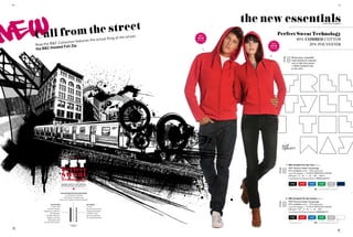 50/                                                                                                                                                                                                                                 51/




                                                                                                                        the new essentials
N EW      ll from th e street
                                                                                                                                                                                                 THE sWEATsHiRTs




       ca                 ction feature                                    s the actual k
                                                                                          ing of the street:   2011
                                                                                                               NEW
                                                                                                               stylEs
                                                                                                                                      Perfect Sweat Technology
                                                                                                                                                          80% COmbED COTTON
       now  the B&C Colle                                                                                                     2011
                                                                                                                                                               20% POlyEsTER
                    ed Full Zip.                                                                                             NEW
       the B&C Hood                                                                                                1.        stylEs



                                                                                                                             2.
                                                                                                                                                Media player compatible:
                                                                                                                                                small opening for earphone
                                                                                                                                                cord in right chest pocket
                                                                                                                                                + hidden earphone loop
                                                                                                                                                on the collar




                                     pst
                                     Perfect
                                                                                                                                         1. B&C Hooded Full Zip /men WM 647
                                                                                                                                           pst/ perfect sweat technology


                                     sweat
                                                                                                                                           80% combed cotton - 20% polyester
                                                                                                                                           Low Shrinkage >> FLeeCe BRuShed InSIde
                                                                                                                                           280 g/m2 | S - M - L - XL - XXL - XXXL*

                                     Technology                                                                                            5 pcs/pack & 20 pcs/carton | rEgular fit

                                     HigHEr stability aNd comfort,
                                     bEttEr rEsistaNcE aNd priNtability                                                                    BLaCk *            Red *      RoyaL BLue   keLLy GReen         heaTheR GRey *       naVy *

                                                                                                                                           * CoLouRS aVaILaBLe In XXXL                 : eXISTS In Men /woMen (p.51) /kIdS (p.103)



                                  LINk BETWEEN OuTSIDE AND INSIDE
                                        a ConTInuouS ThRead
                                      poLyeSTeR FILaMenT FoR
                                                                                                                                         2. B&C Hooded Full Zip /women WW 642
                                 eXCeLLenT STaBILITy when waShed.
                                                                                                                                           pst/ perfect sweat technology
                      THE OuTSIDE                                         THE INSIDE                                                       80% combed cotton - 20% polyester
                       a FIne 100%                                        a ThICk                                                          Low Shrinkage >> FLeeCe BRuShed InSIde
                  CoTTon ThRead,                                          poLyeSTeR/CoTTon                                                 280 g/m2 | XS - S - M - L - XL - XXL*
            pRoVIdInG a peRFeCT                                           ThRead pRoVIdInG
                                                                                                                                           5 pcs/pack & 20 pcs/carton | mEdium fit
                     appeaRanCe,                                          a peRFeCT nap
                SupeRB pRInTInG,                                          and ouTSTandInG
                 unRIVaLLed FeeL                                          pILLInG ReSISTanCe.
                   and eXCeLLenT                                                                                                           BLaCk *            Red *      RoyaL BLue   keLLy GReen         heaTheR GRey *       whITe *

             pILLInG ReSISTanCe.                                                                                                           * CoLouRS aVaILaBLe In XXL                  : eXISTS In Men /woMen (p.51) /kIdS (p.103)


                                                  fabric
 