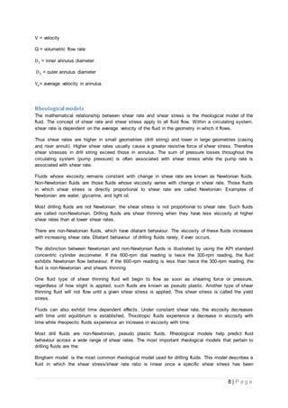 Rheology of Fluids Hydraulic Calculations & Drilling Fluid (Mud ...
