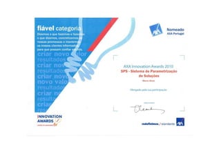 AXA Award Certificated 2010
