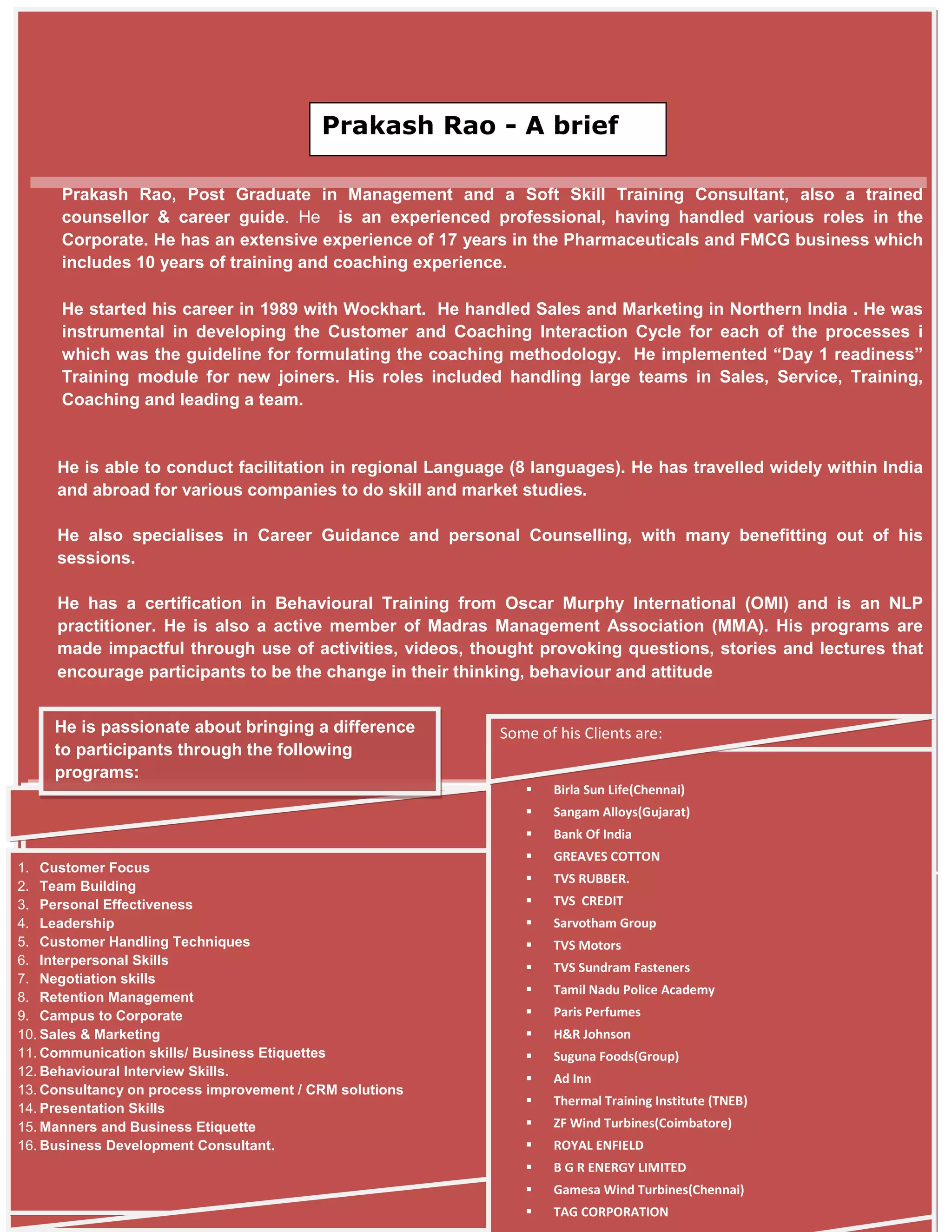 Prakash Rao Corporate Trainer Profile 5 | PDF 