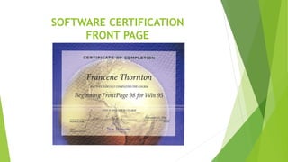 SOFTWARE CERTIFICATION
FRONT PAGE
 