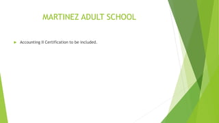 MARTINEZ ADULT SCHOOL
 Accounting II Certification to be included.
 