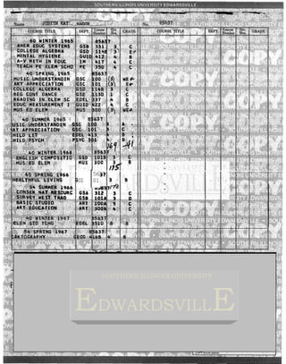 5637
SE 01
SOUTHERN ILLINOIS UNIVERSITY
EDWARDSVILLE
 