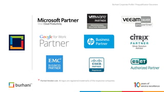* Partial Vendor List. All logos are registered trademarks of the respective companies
Burhani Corporate Profile / Prequalification Document
 