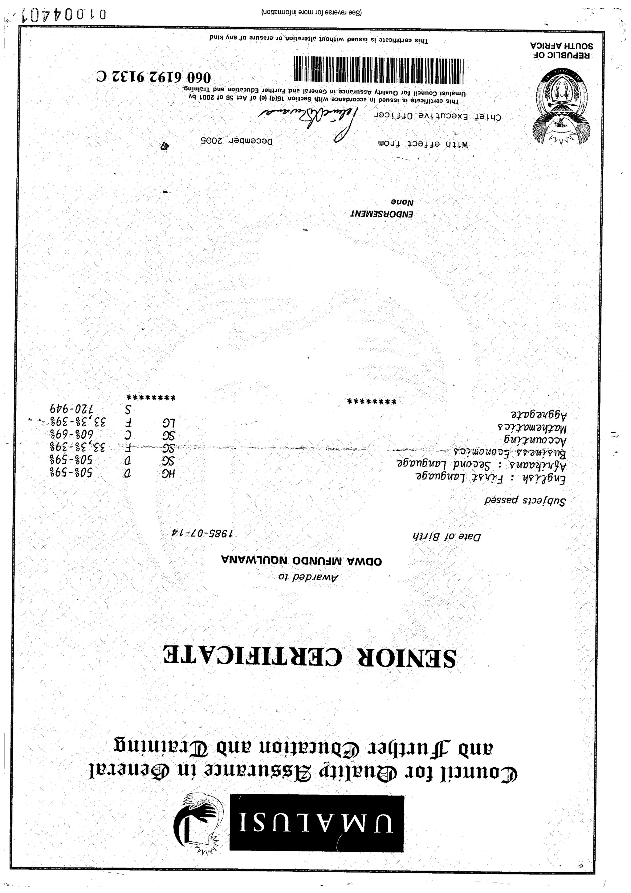 HOW DO I GET MY MATRIC CERTIFICATE FROM THE DEPARTMENT OF EDUCATION visual data 8