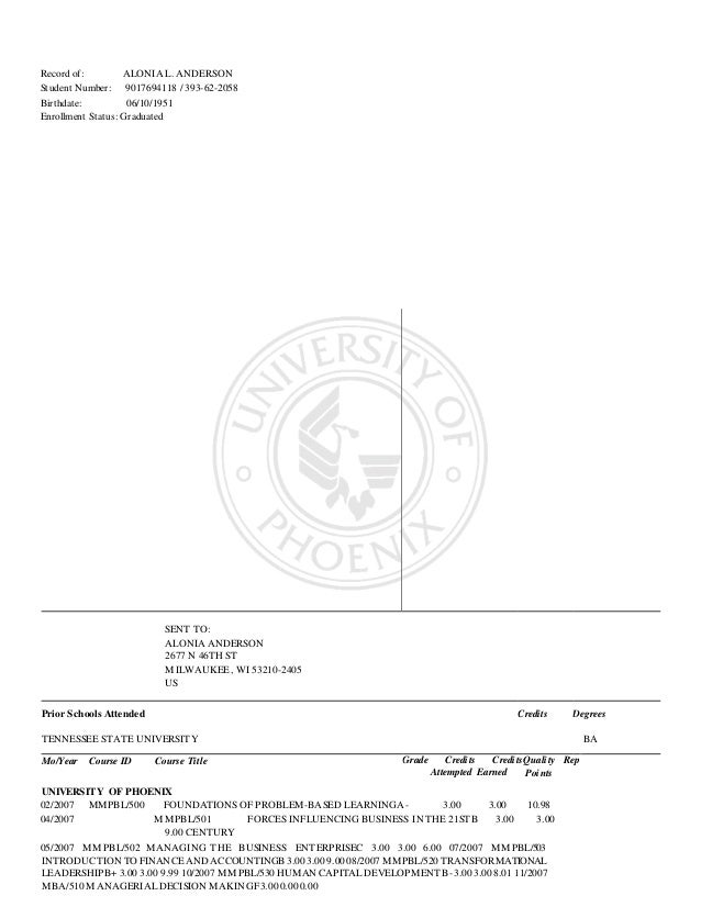 university of phoenix transcript request