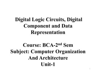 Digital Logic Circuits, Digital
Component and Data
Representation
Course: BCA-2nd Sem
Subject: Computer Organization
And Architecture
Unit-1
1
 