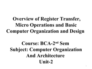 Overview of Register Transfer,
Micro Operations and Basic
Computer Organization and Design
Course: BCA-2nd
Sem
Subject: Computer Organization
And Architecture
Unit-2
1
 
